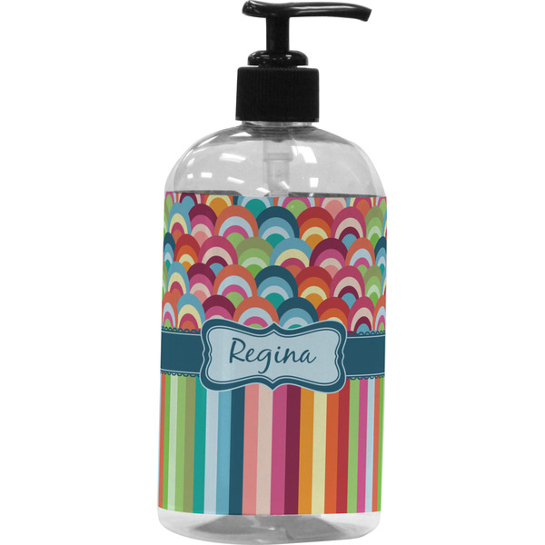 Custom Retro Scales & Stripes Plastic Soap / Lotion Dispenser (16 oz - Large - Black) (Personalized)