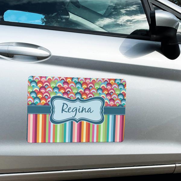 Retro Scales & Stripes Large Rectangle Car Magnets- In Context