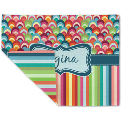 Retro Scales & Stripes Double-Sided Linen Placemat - Single w/ Name or Text
