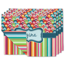 Retro Scales & Stripes Linen Placemat w/ Name or Text