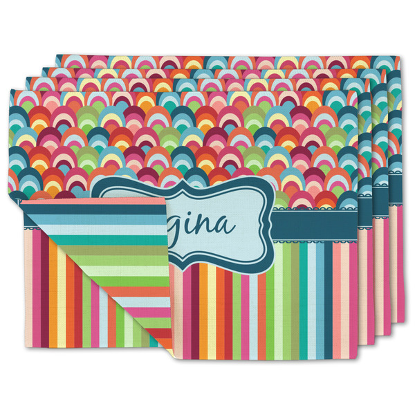 Custom Retro Scales & Stripes Linen Placemat w/ Name or Text