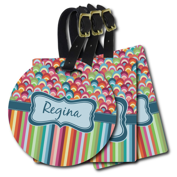 Custom Retro Scales & Stripes Plastic Luggage Tag (Personalized)