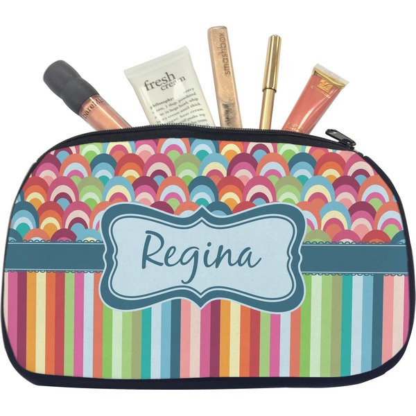 Custom Retro Scales & Stripes Makeup / Cosmetic Bag - Medium (Personalized)