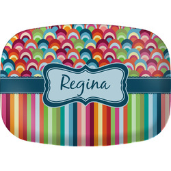 Retro Scales & Stripes Melamine Platter w/ Name or Text