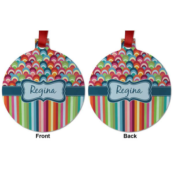 Retro Scales & Stripes Metal Ball Ornament - Front and Back