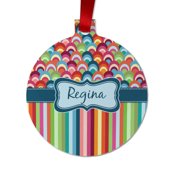 Custom Retro Scales & Stripes Metal Ball Ornament - Double Sided w/ Name or Text