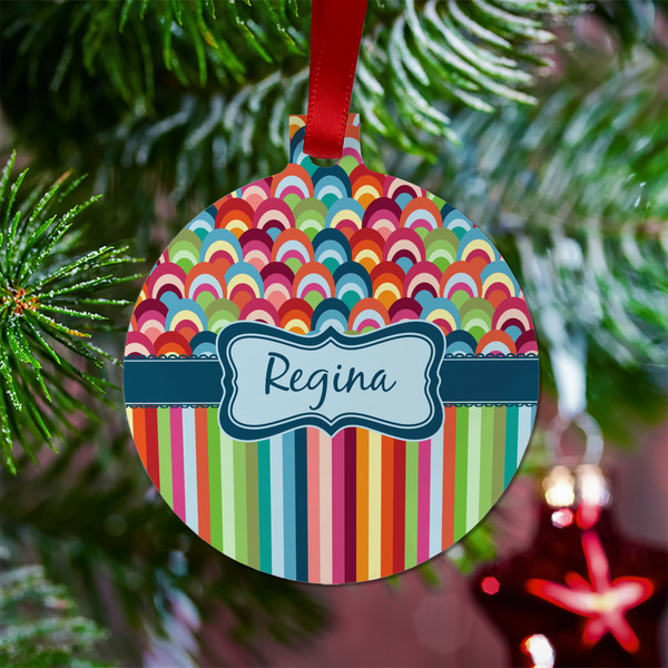 Retro Scales & Stripes Metal Ball Ornament - Lifestyle