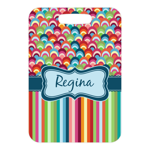 Retro Scales & Stripes Metal Luggage Tag - Front Without Strap