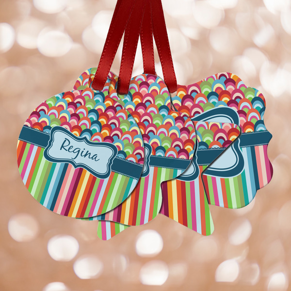 Custom Retro Scales & Stripes Metal Ornaments - Double Sided w/ Name or Text