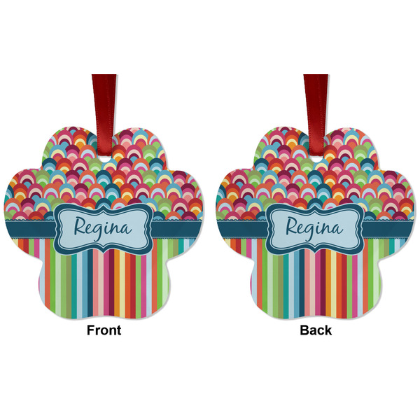 Retro Scales & Stripes Metal Paw Ornament - Front and Back
