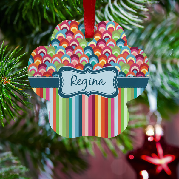 Retro Scales & Stripes Metal Paw Ornament - Lifestyle