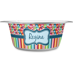 Retro Scales & Stripes Stainless Steel Dog Bowl - Medium (Personalized)