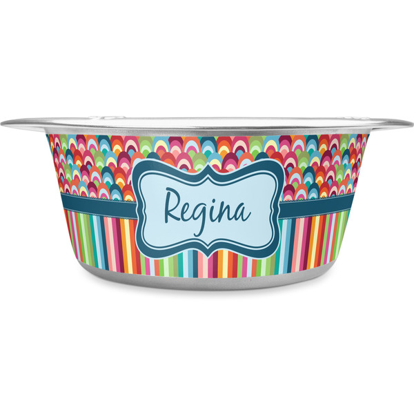 Custom Retro Scales & Stripes Stainless Steel Dog Bowl - Large (Personalized)