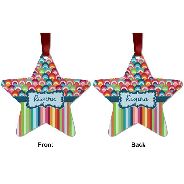 Retro Scales & Stripes Metal Star Ornament - Front and Back
