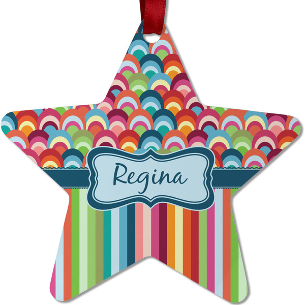 Retro Scales & Stripes Metal Star Ornament - Front