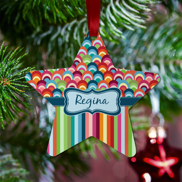 Retro Scales & Stripes Metal Star Ornament - Lifestyle