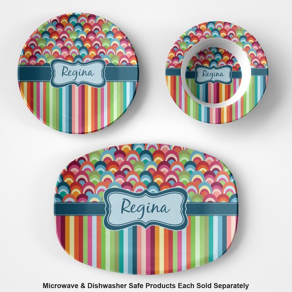 Retro Scales & Stripes Microwave & Dishwasher Safe CP Plastic Dishware - Group
