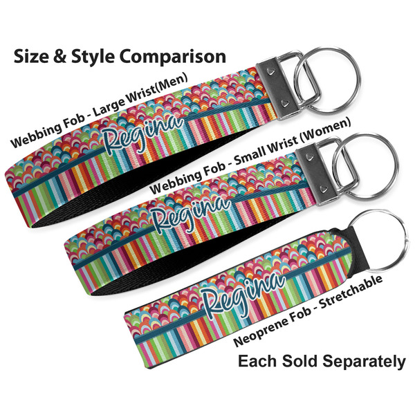 Retro Scales & Stripes Multiple Key Ring comparison sizes