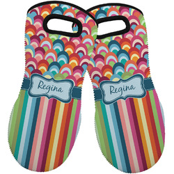 Retro Scales & Stripes Neoprene Oven Mitts - Set of 2 w/ Name or Text