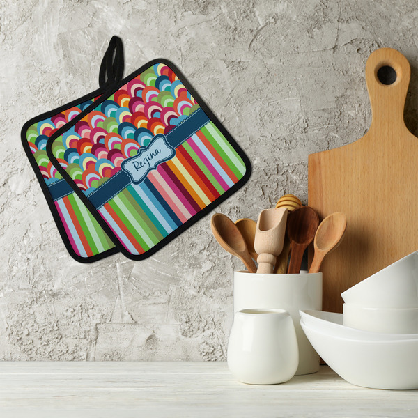 Retro Scales & Stripes Neoprene Pot Holder - Set of 2  LIFESTYLE