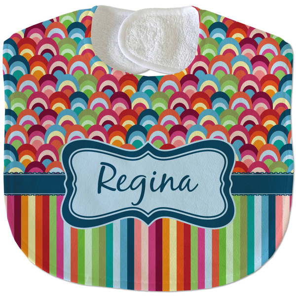 Custom Retro Scales & Stripes Velour Baby Bib w/ Name or Text