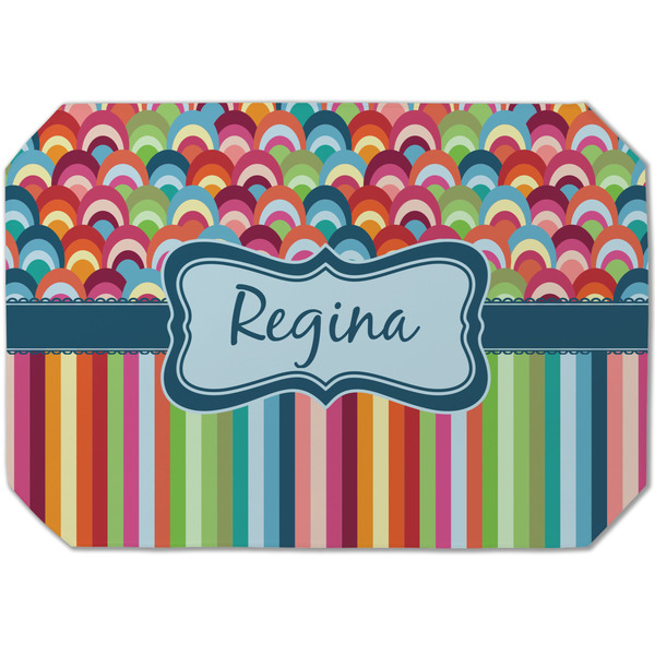 Custom Retro Scales & Stripes Dining Table Mat - Octagon (Single-Sided) w/ Name or Text