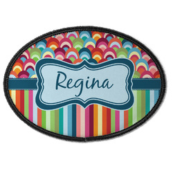 Retro Scales & Stripes Iron On Oval Patch w/ Name or Text