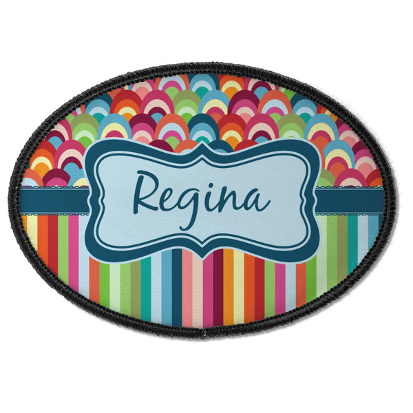 Custom Retro Scales & Stripes Iron On Oval Patch w/ Name or Text