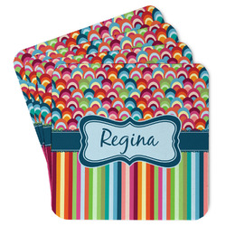 Retro Scales & Stripes Paper Coasters w/ Name or Text