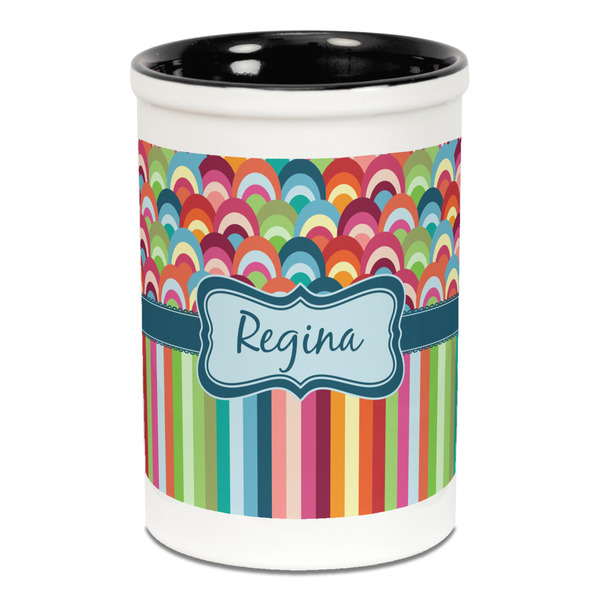 Retro Scales & Stripes Pencil Holder - Black