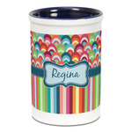 Retro Scales & Stripes Ceramic Pencil Holders - Blue