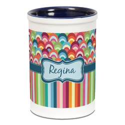 Retro Scales & Stripes Ceramic Pencil Holders - Blue