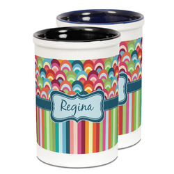 Retro Scales & Stripes Ceramic Pencil Holder - Large