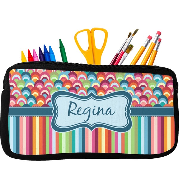Custom Retro Scales & Stripes Neoprene Pencil Case - Small w/ Name or Text