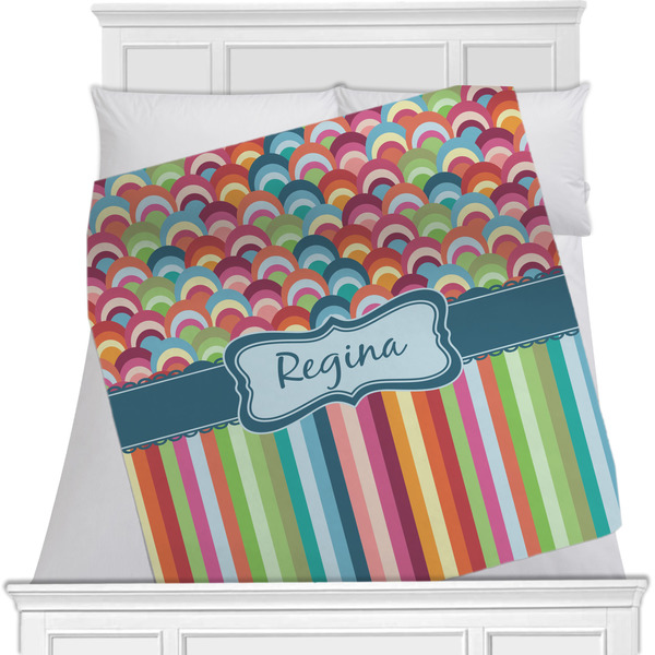 Custom Retro Scales & Stripes Minky Blanket - Twin / Full - 80"x60" - Double Sided w/ Name or Text
