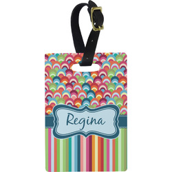 Retro Scales & Stripes Plastic Luggage Tag - Rectangular w/ Name or Text