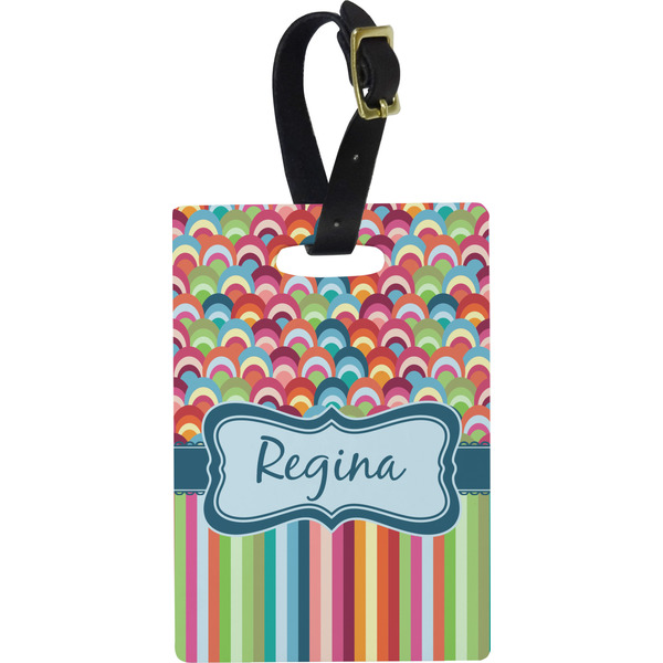 Custom Retro Scales & Stripes Plastic Luggage Tag - Rectangular w/ Name or Text