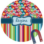 Retro Scales & Stripes Round Fridge Magnet (Personalized)