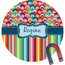 Retro Scales & Stripes Round Fridge Magnet (Personalized)