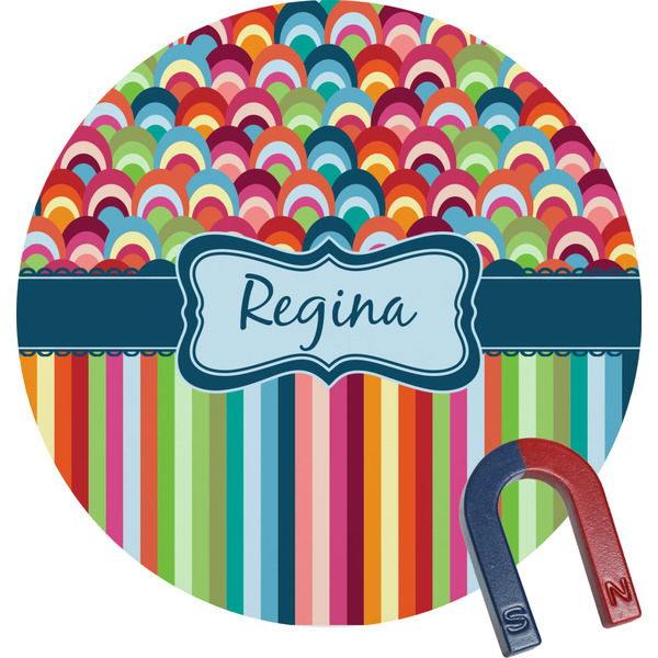 Custom Retro Scales & Stripes Round Fridge Magnet (Personalized)