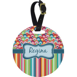 Retro Scales & Stripes Plastic Luggage Tag - Round (Personalized)