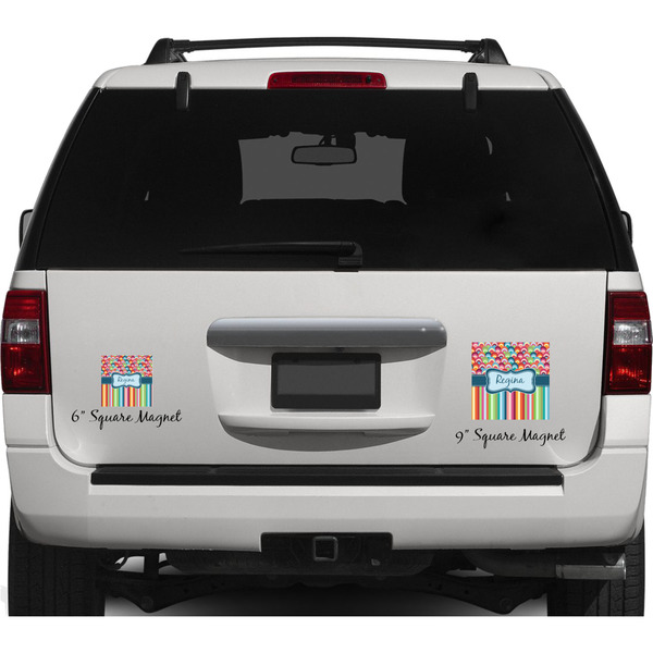 Retro Scales & Stripes Personalized Square Car Magnets on Ford Explorer