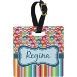 Retro Scales & Stripes Plastic Luggage Tag - Square w/ Name or Text