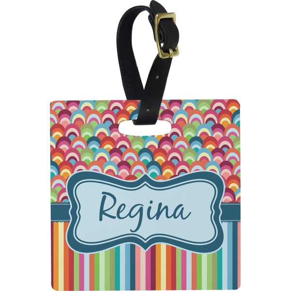 Custom Retro Scales & Stripes Plastic Luggage Tag - Square w/ Name or Text