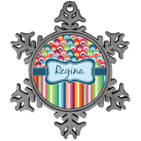 Custom Retro Scales & Stripes Vintage Snowflake Ornament (Personalized)