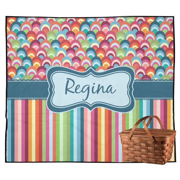 Custom Retro Scales & Stripes Outdoor Picnic Blanket (Personalized)