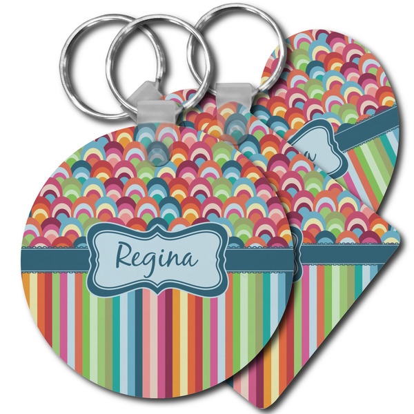 Custom Retro Scales & Stripes Plastic Keychain (Personalized)