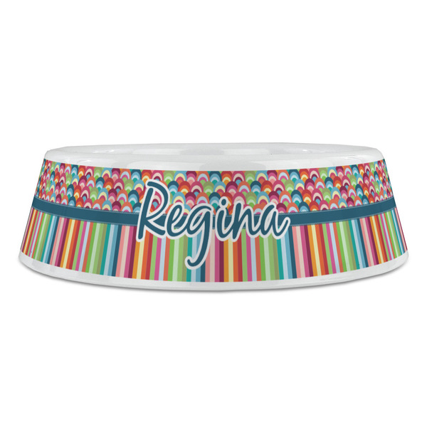 Retro Scales & Stripes Plastic Pet Bowls - Large - FRONT