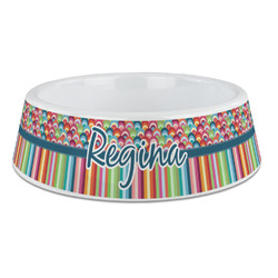 Retro Scales & Stripes Plastic Dog Bowl - Large (Personalized)