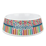 Retro Scales & Stripes Plastic Dog Bowl - Medium (Personalized)